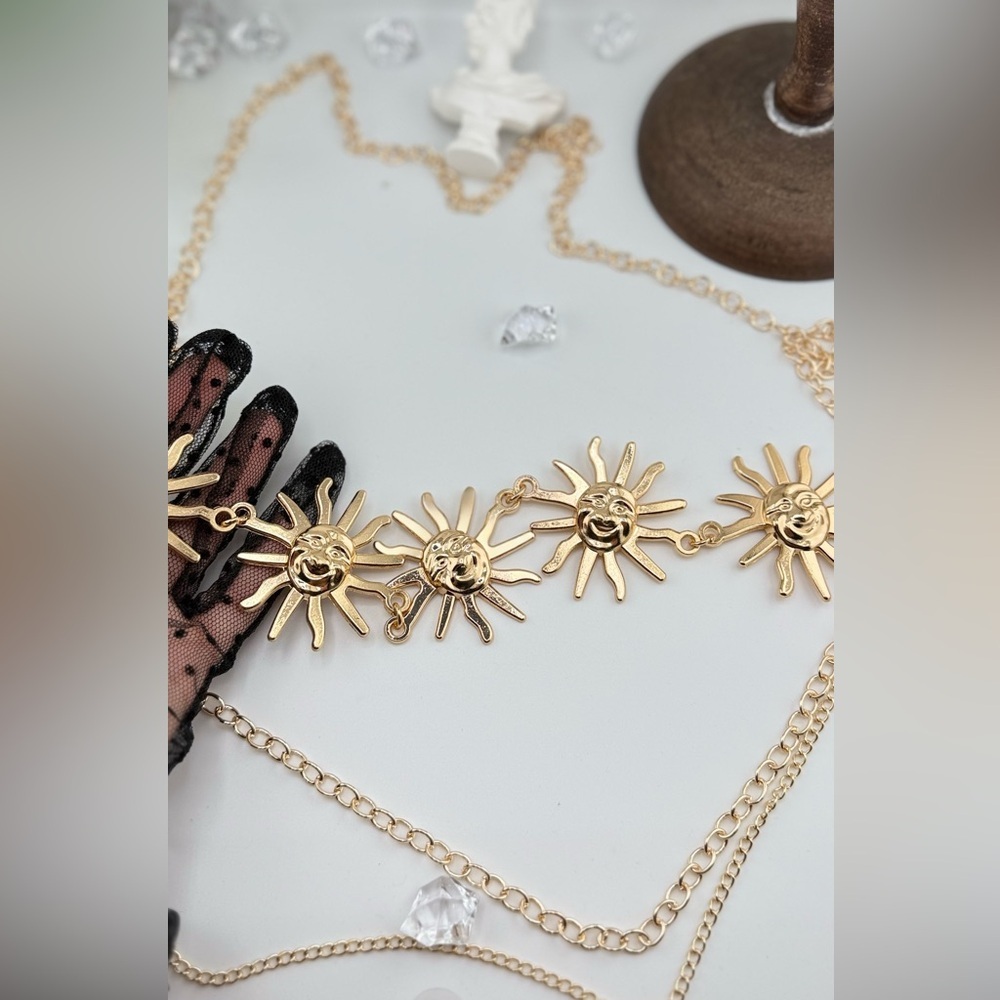 Gold Sun Face Waist Chain Belt – Adjustable Statement Chain Jewelry - Picture 8 of 8